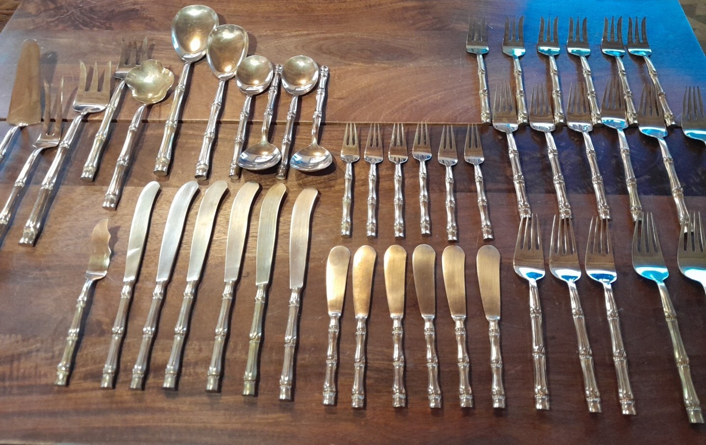 48 pc Thailand Nickel Bronze Flatware Bamboo Motif eBay