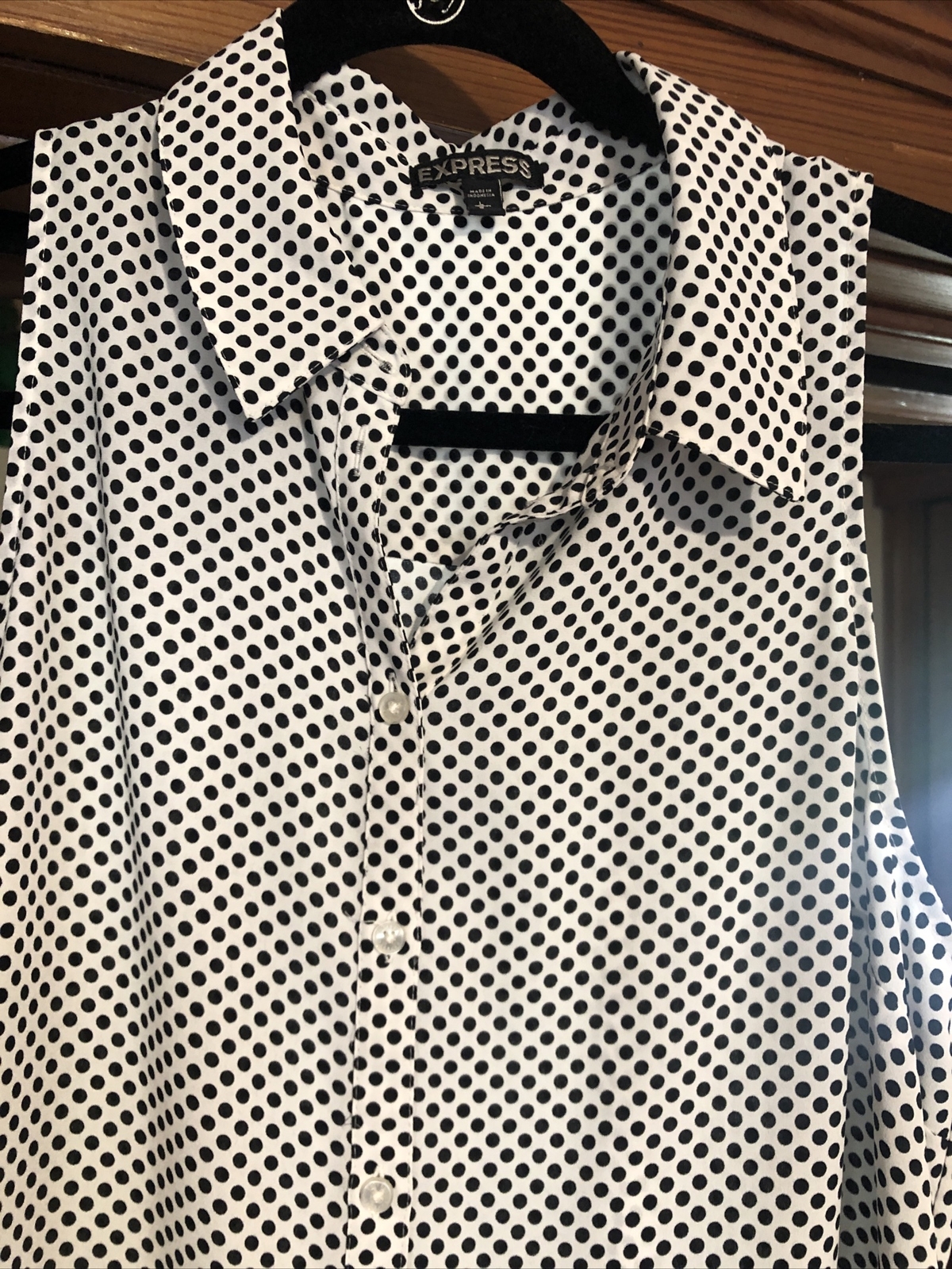 Express Collared Button Down Cropped Top Polka Do… - image 2