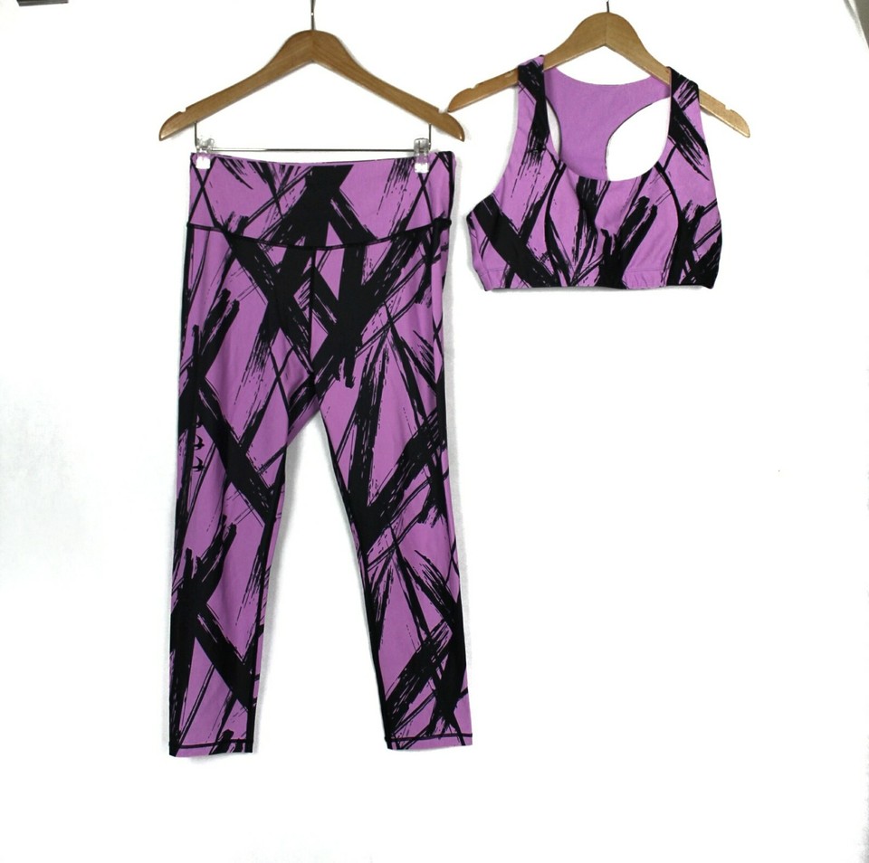 Flightmode Size 14 Purple Abstract Print Set Of Crop Sleeveless Top and Leggings