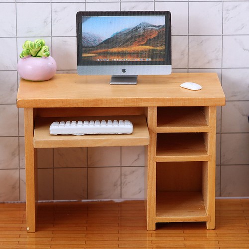 1:12 Dolls house Computer Desk with Mouse and Keyboard Bedroom Study Furniture - Picture 17 of 24