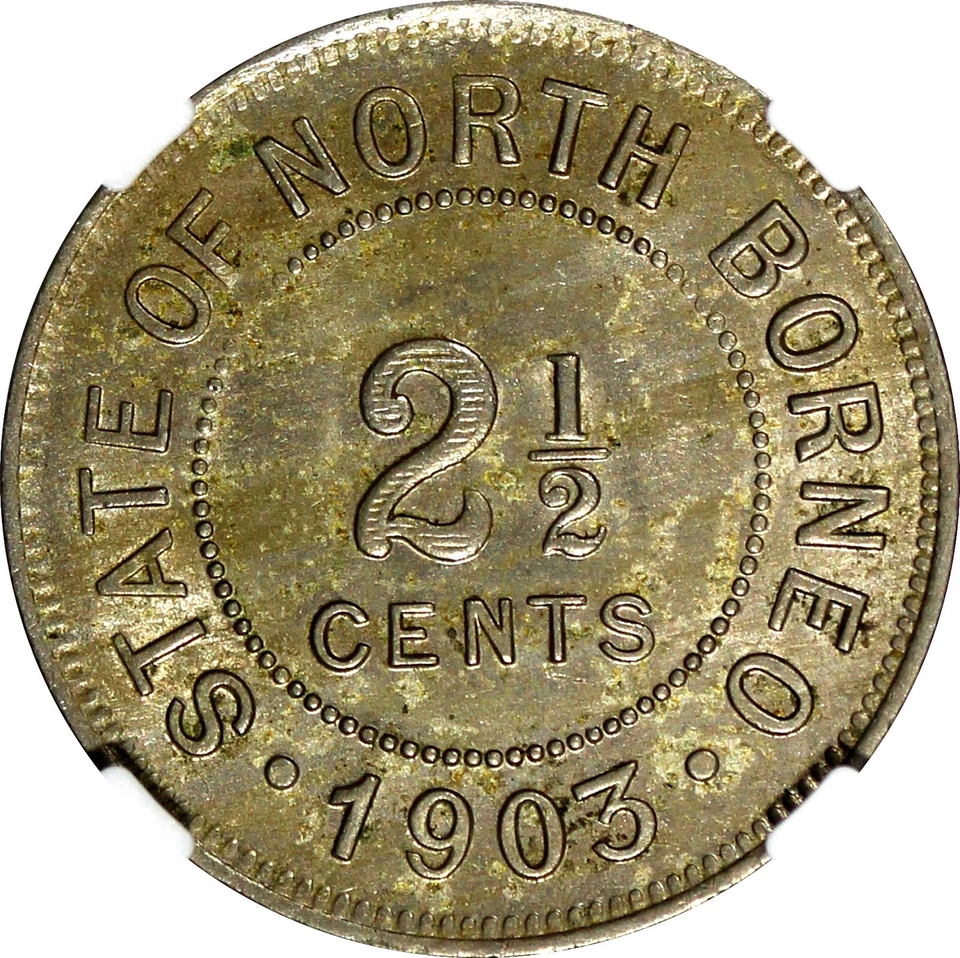 Borneo Norte Británico 1903 2-1/2 centavos NGC MS62 TONIFICADO CLARO Heaton RARO KM# 4 (59) Foto 4 de 4