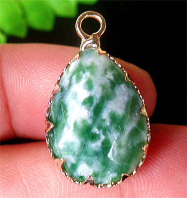 24x14x6mm Alloy Wrapped Natural Green Spot Jasper Facet Teardrop Pendant BQ69399