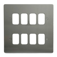 Deta G3316SC Flatplate Grid Front Plate - 8 Gang (Satin Chrome)