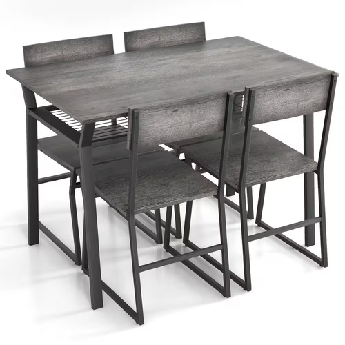 New 5-Piece Industrial Dining Set Grey Wood Table 4 Chairs Kitchen Furniture - Picture 11 of 12