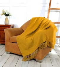 Cozy Soft All Season Cotton Waffle Weave Throw Blanket with Fringes - 70''X50''