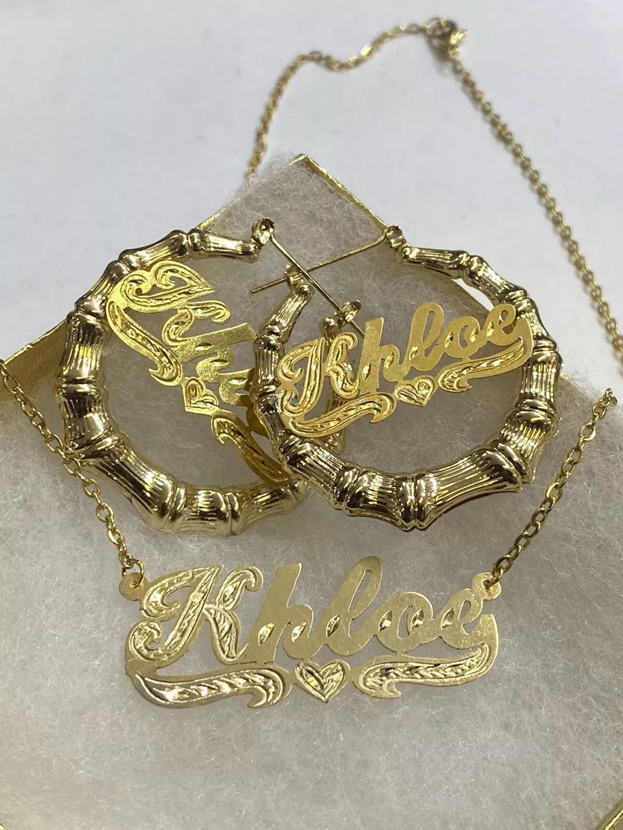Personalized Any Name Bamboo Earrings And Name Necklace Set 1 1 2