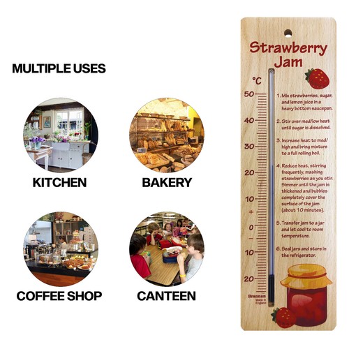 380mm Wood Wall Thermometer- Strawberry Jam Kitchen Temperature - Picture 6 of 7