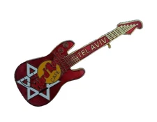 HARD ROCK CAFE TEL-AVIV RED FENDER GUITAR STAR OF DAVID 1990s BROOCH PIN BADGE