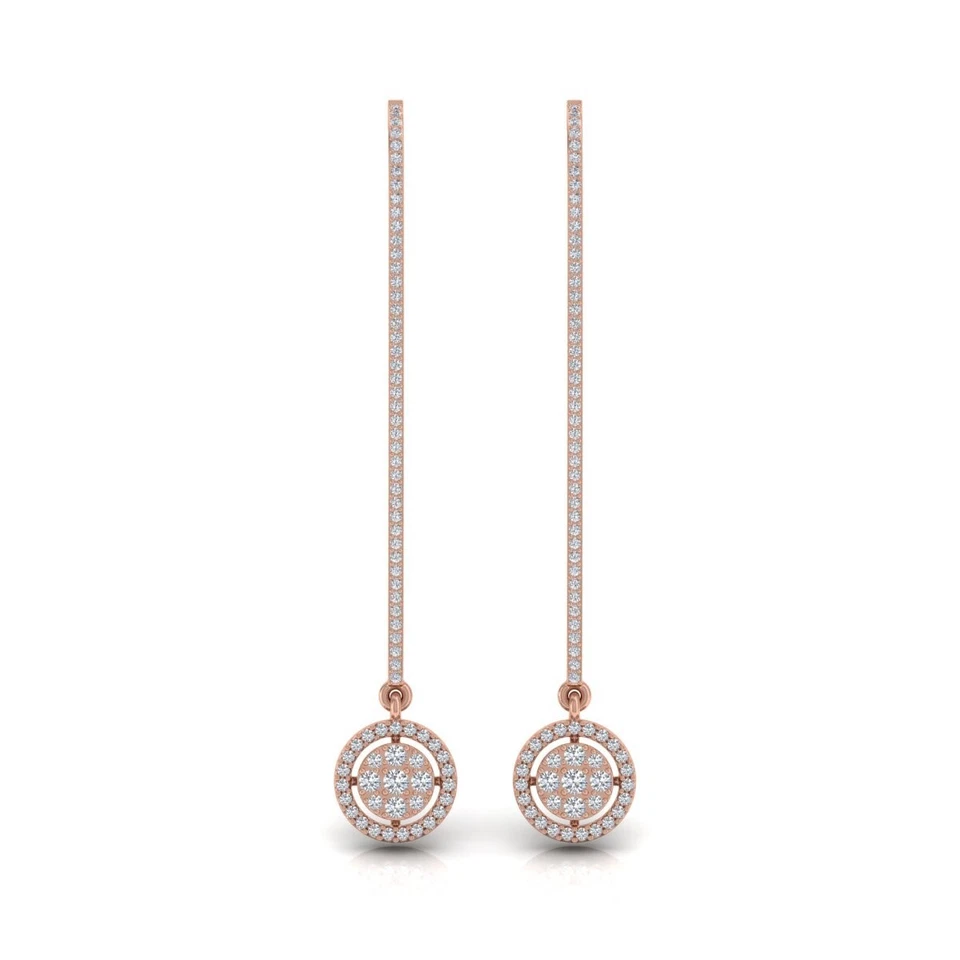 0.96 Ct Lab Grown CVD Diamond Dangle Drop Earrings 18k Rose Solid Gold Jewelry - Image 3 of 4
