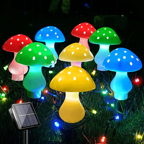 Upgraded Outdoor Solar Garden Lights, 8 Pack 50 LED Mushroom Outdoor 8 Modes 23F