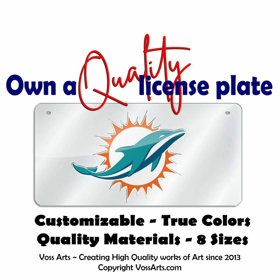 Florida Miami Dolphins Plateado Placa Coche Motocicleta Bicicleta Llavero Equipaje Foto 3 de 4
