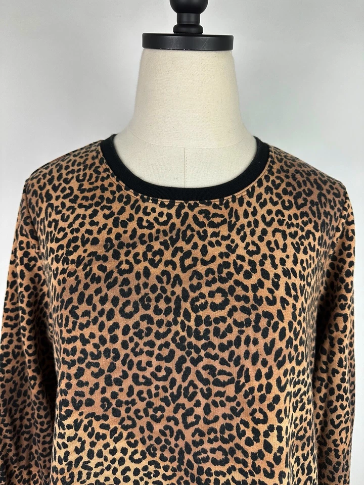 Lands End Sweatshirt Womens Medium Leopard Print Serious Sweats Earth Tone Boho - Image 2 of 4
