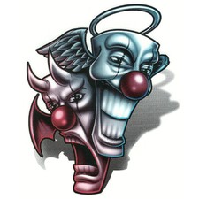 "Black Grey Red" Temporary Tattoo, Angel  Devil Clown Masks