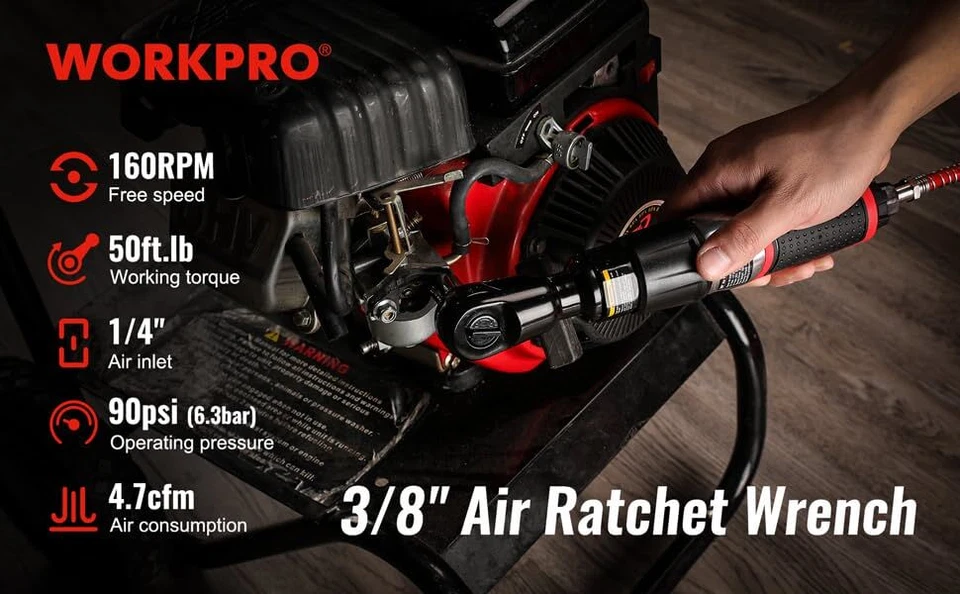 WORKPRO Air Ratchet Wrench 3/8''Pneumatic Ratchet Wrench50ftlb Max Torque Output - Image 2 of 4