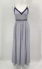 Jopna Maxi Sundress Size XS Blue Striped Shirred Straps Maxi Embroidered Boho