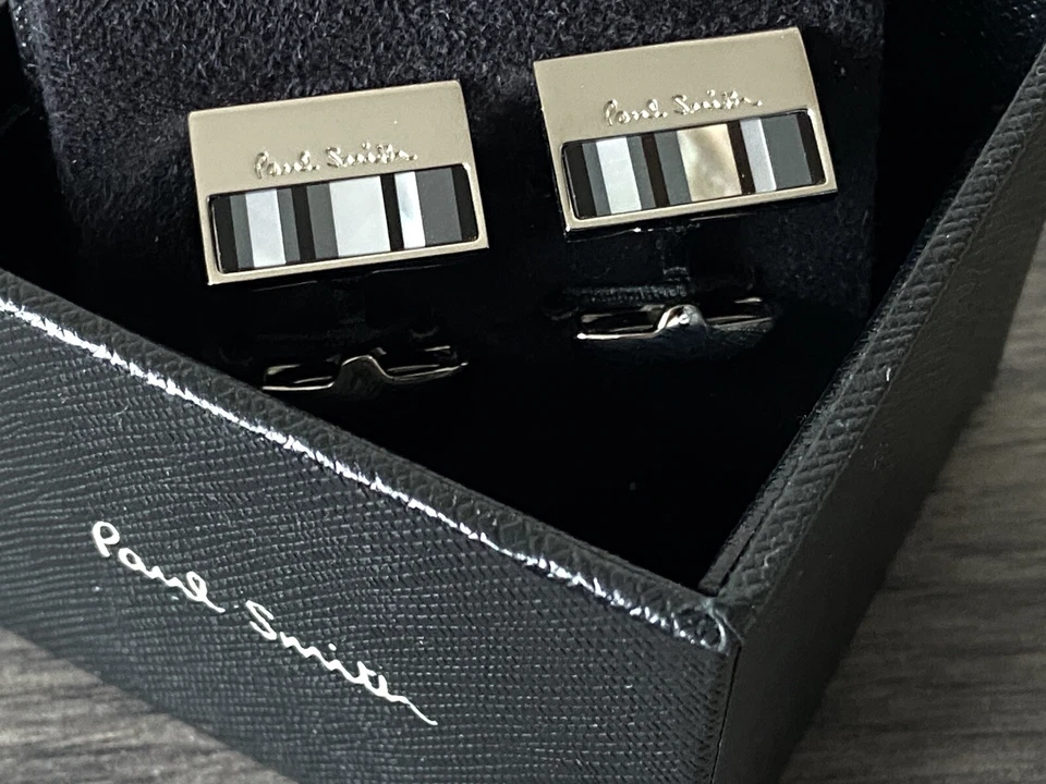 PAUL SMITH GEMELOS MADREPERLA Y RAYAS DE ÓNIX NUEVOS EN CAJA Foto 3 de 4