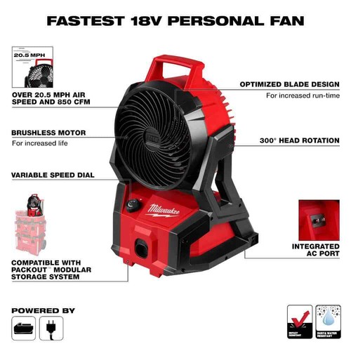 M18 Milwaukee 18V PACKOUT Jobsite Fan (Tool-Only) - Picture 3 of 12
