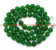 Genuine Natural 6mm Green Jade Faceted Jade Beads manual Necklace 18"
