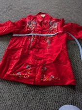 Vintage PLUM BLOSSOMS Women Size 38 Red Floral Bird Embroidered Art Jacket