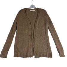 Cardigan Sweater Small 4-6 T Open Front Knit an Taupe Fuzzy Nubby Eyelash