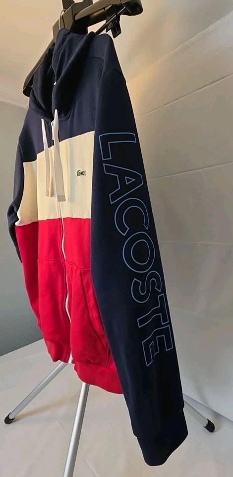 Sudadera con Capucha Lacoste Para Hombres XL 6 Bloques de Color Cremallera Completa Polar Calce Clásico USADA Foto 3 de 4