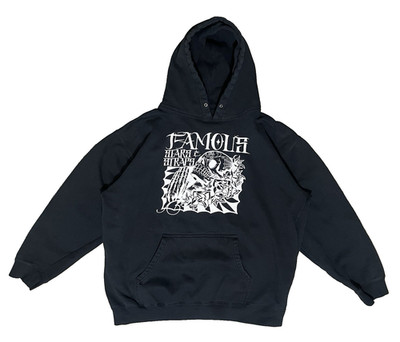 Y2K Famous Stars & Straps Hoodie Size L Travis Barker Logo Black Distressed VTG