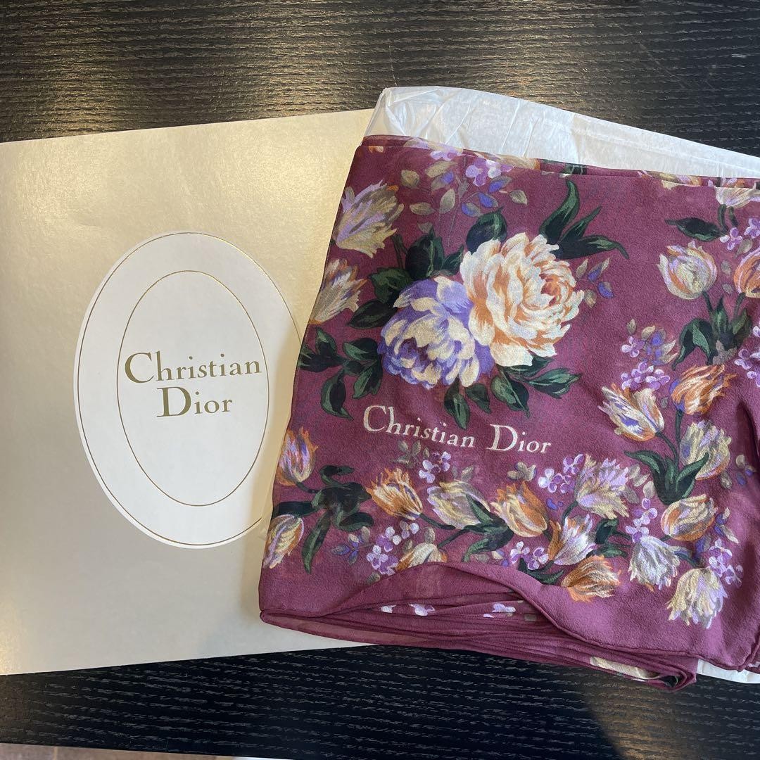 Christian Dior silk scarf スカーフ　パープル Christian Dior scarf 85cm 33″ square silk flower purple | eBay