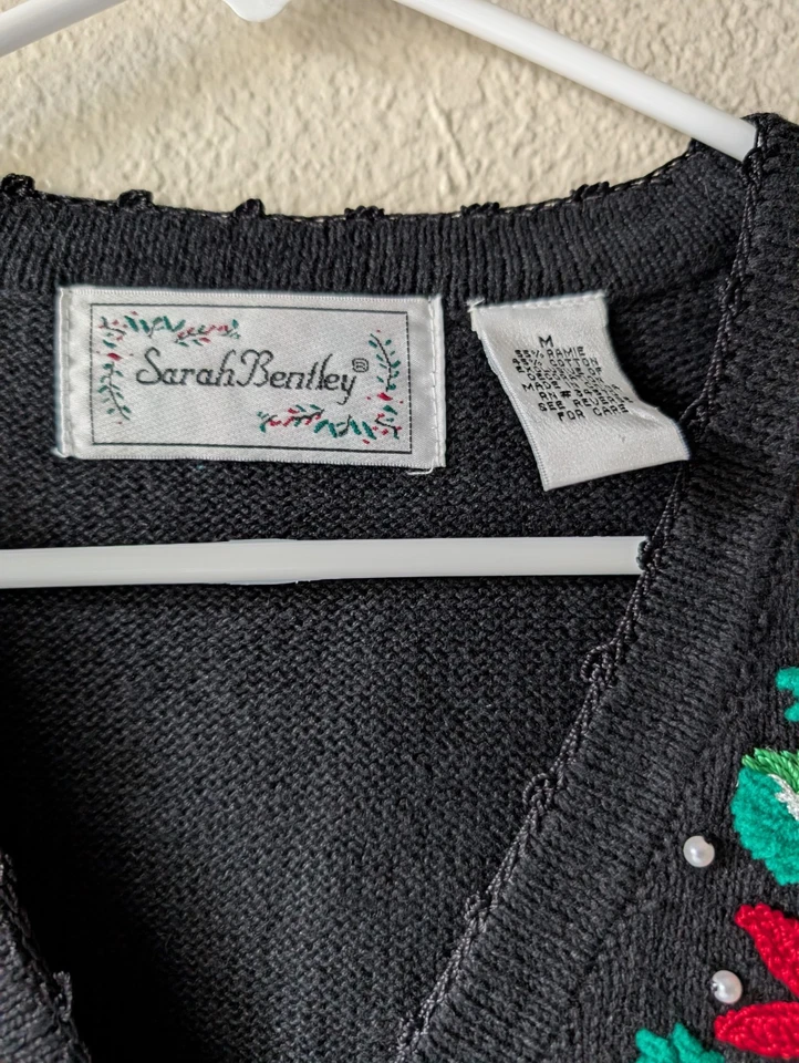 Sarah Bentley Vintage Bordado Suéter Chaleco Festivo Navidad M Foto 2 de 4