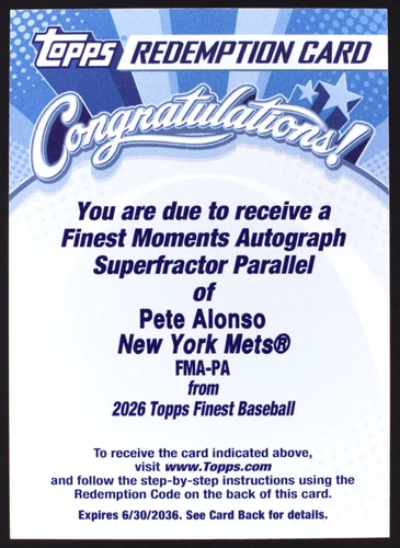 2026 Topps Finest Pete Alonso Superfractor (RAW)