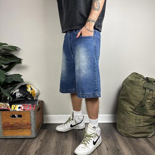 Pantaloncini jeans vintage fiend baggy skater blu denim vestibilità ampia 34x11,5 - Foto 4 di 8