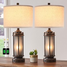 Farmhouse Lamps for Living Room,Vintage Bedroom Nightstand Table Lamp  Set of 2