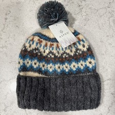 Aspen Beanie Hat Cap OSFM Adult Chunky Knit Fair Isle Wool Blend Pom Ski Winter