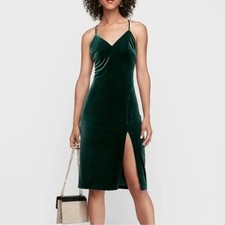 Express Green Velvet Crossback Spaghetti Strap Dress Size S EUC