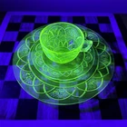 Hazel Atlas Uranium Glass 3-Pc Set Dutch Rose Green Depression UV Glow 1930s