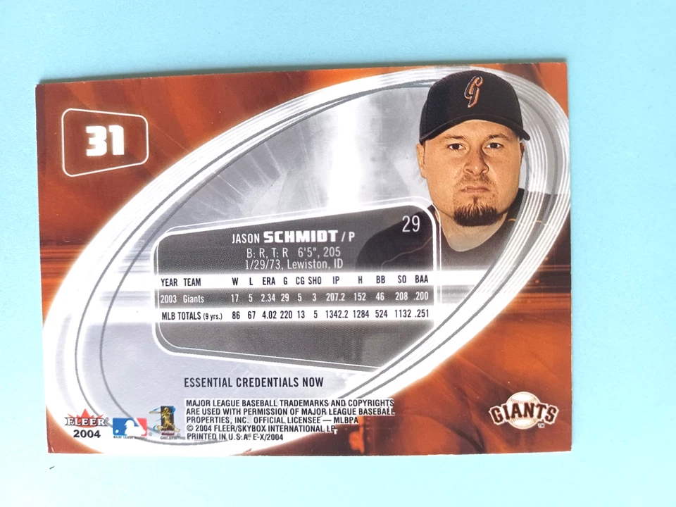 2004 FLEER E-X JASON SCHMIDT #31 ESSENTIAL CREDENTIALS NOW NO # GIANTS - Image 2 of 2
