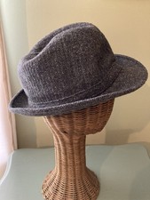 Vintage STETSON Gray Wool Herringbone Tweed Fedora Hat Size 7-7 1/8 M excell 