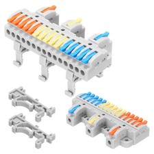 6pcs Din Rail Press Quick Terminal Blocks Splicing Wire Connectors(3 in 15 out)