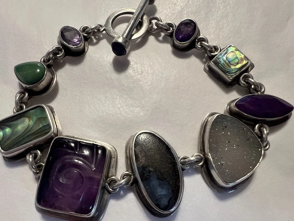 Pulsera TABRA TEASURE Amatista, Ópalo, Abulón, Drusy, Esterlina Firmada. Foto 3 de 4