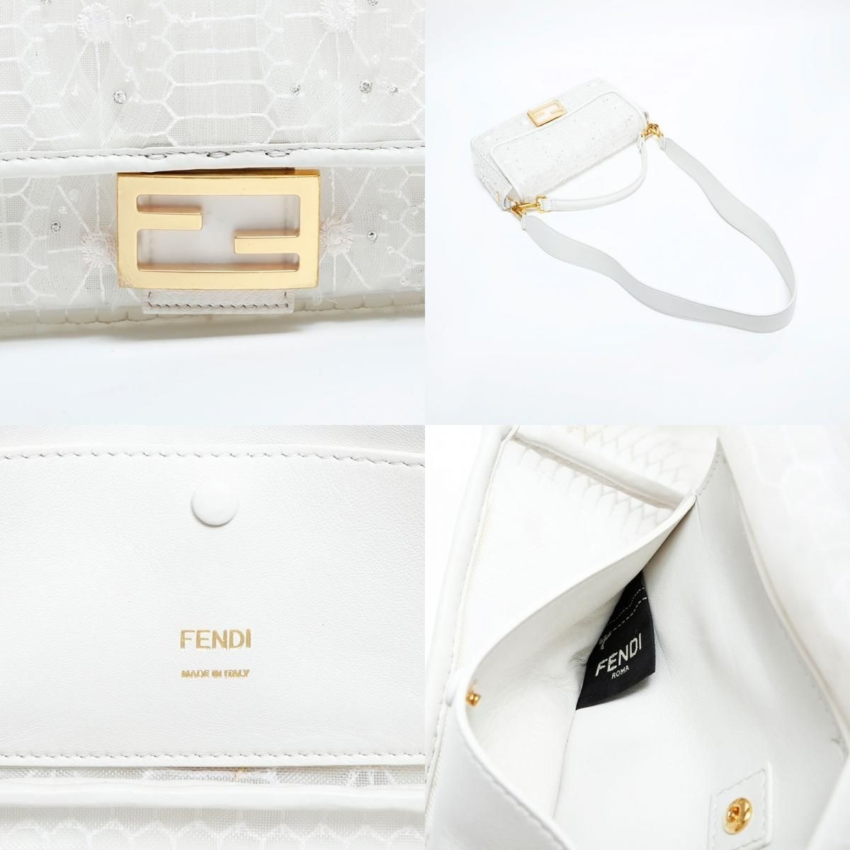 FENDI Shoulder Bag Mamma Baguette Bijou Beads White color