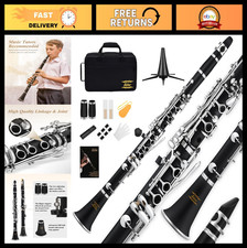 Ebonite B Flat Clarinet Kit for Beginners - Nickel Keys, Hard Case Included
