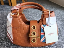 Bessie London Tan Faux Leather Handbag Top Handle Shoulder Grab Bag Scarf Detail