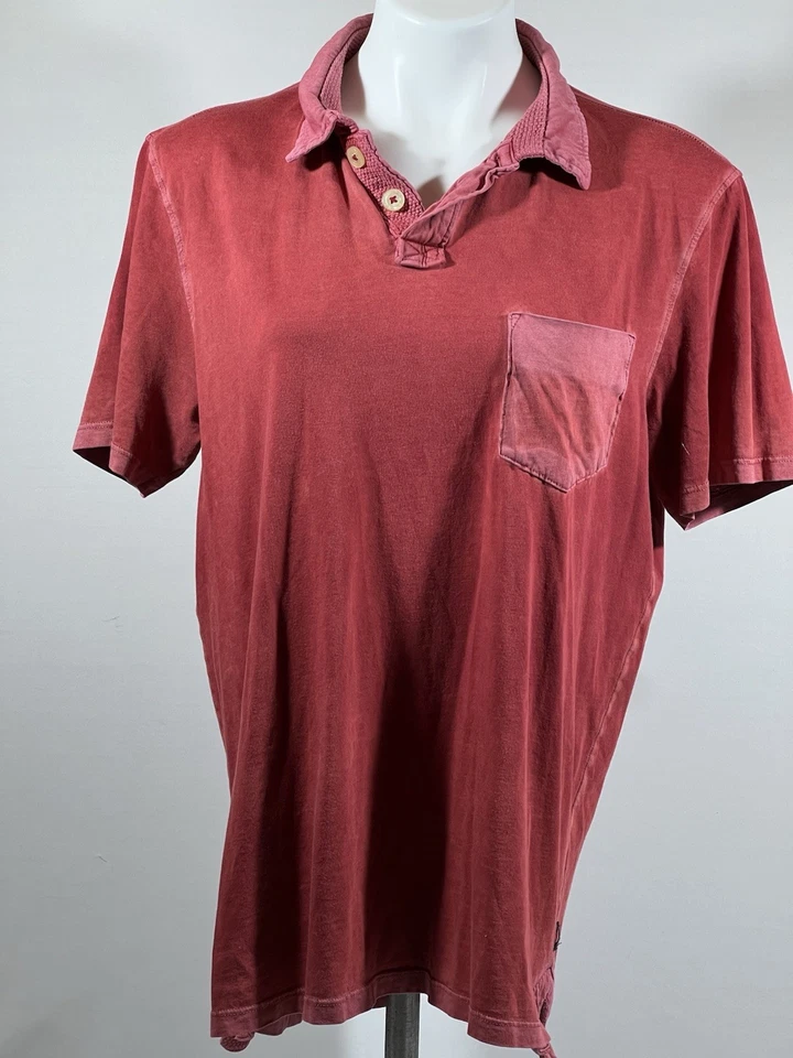 Howe Polo Shirt Men Medium Faded Red 1/4 Button Short Sleeve Collared Pullover - Image 2 of 4
