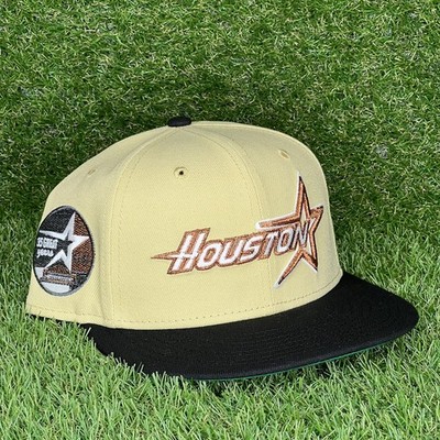 HOUSTON ASTROS VEGAS GOLD TWO TONE BLACK 35 YEARS ANNIVERSARY PATCH FITTED HAT