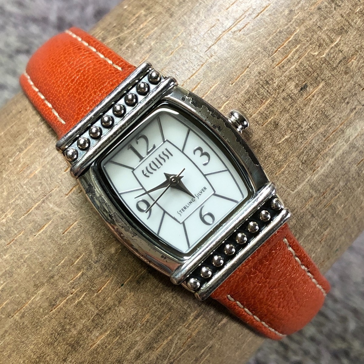 Ecclissi Women 23520 Dress Leather Sterling Silver Case Quartz 21mm Watch 7  1/4