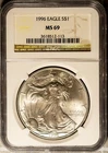 Key Date 1996 $1 Silver American Eagle MS 69 NGC # 3618512-113 + Bonus