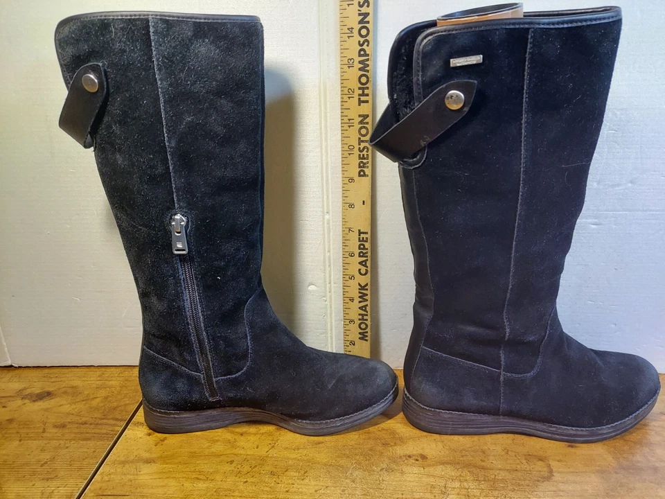 Rockport Black Suede Riding Boots Leather Hydro Shield Waterproof Lined Size 6.5 - Image 2 of 4