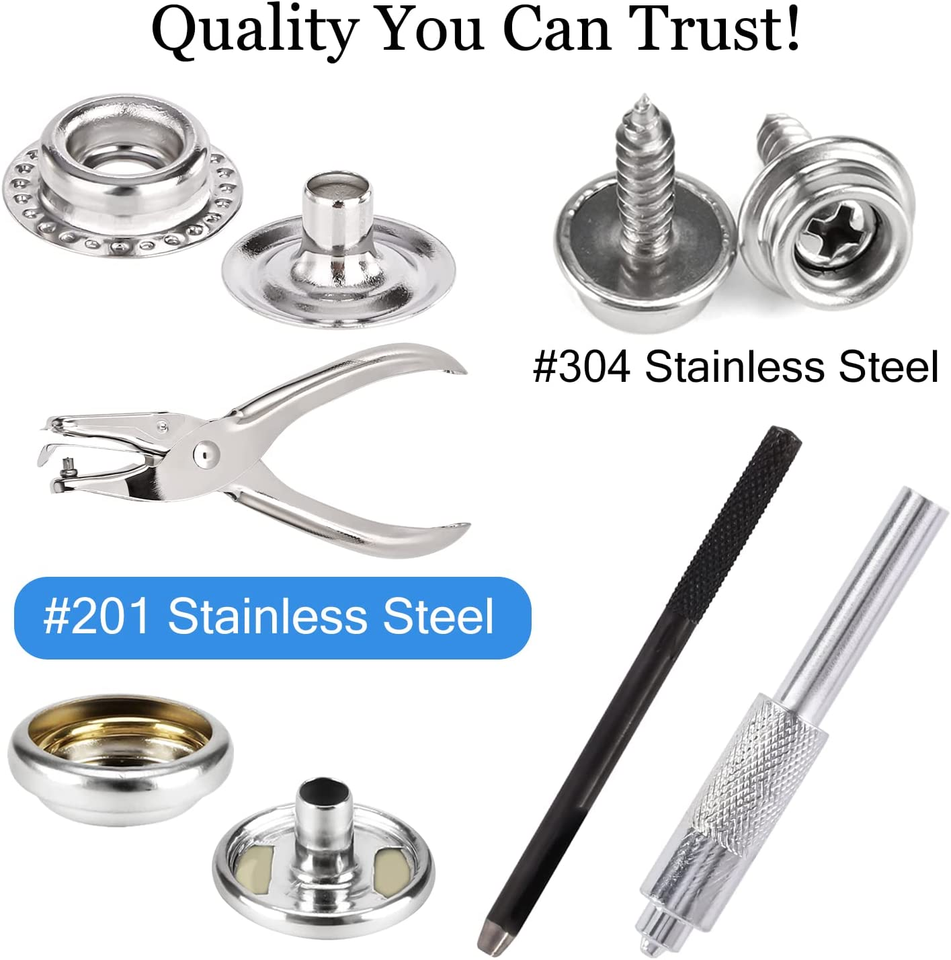 Canvas Snap Kit, Marine Grade Stainless Steel Snaps,Screw Snaps,Boat