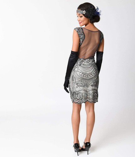 1920's Black Vintage Sassy Flapper Fancy Dress Costume - 8,10,12,14,16 - Picture 2 of 3