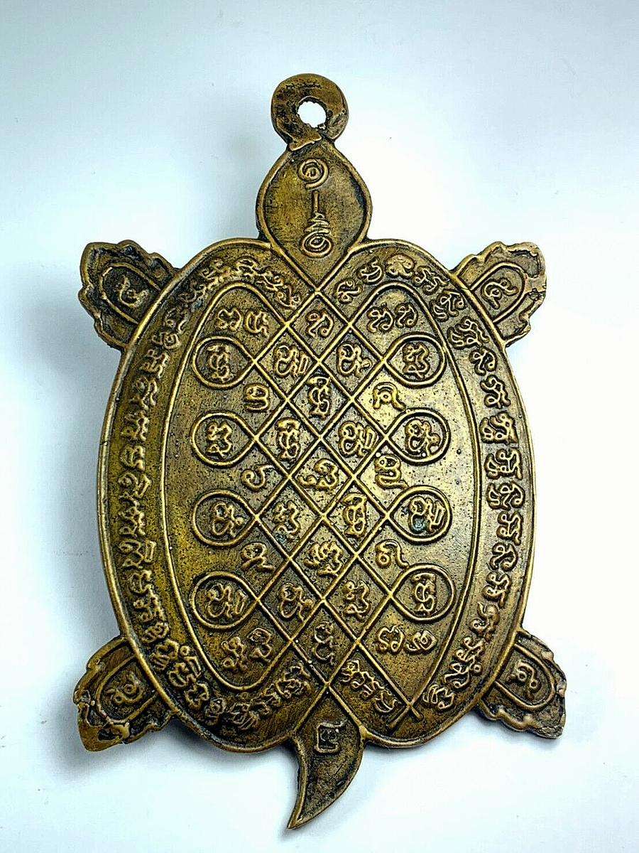 BIG BRASS TURTLEPHRAYA TAO COIN PENDANT LUCK RICH FETISH TALISMAN THAI  AMULET | eBay