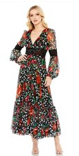 Mac Duggal V-NECK FLORAL LONG PUFF SLEEVE RUFFLE DRESS NWOT size 16 (11402)